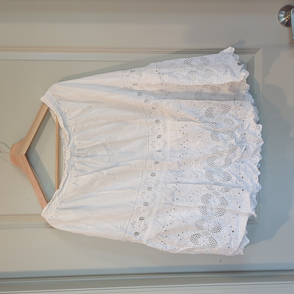 Studio West Midi Skirt Women's XL White Cotton Eyelet Lace Prairie Boho Romantic